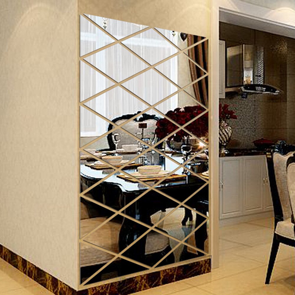 3D miroir diamant trois dimensions stickers muraux salon TV toile de fond restaurant entrée décoratif miroir autocollant grand: Argent