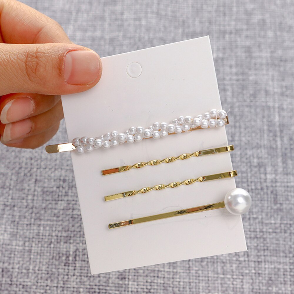 fille métal perle épingle à cheveux combinaison minimaliste doux vent frange Clip mot Clip côté Barrette Clips cartes cheveux accessoire: Or