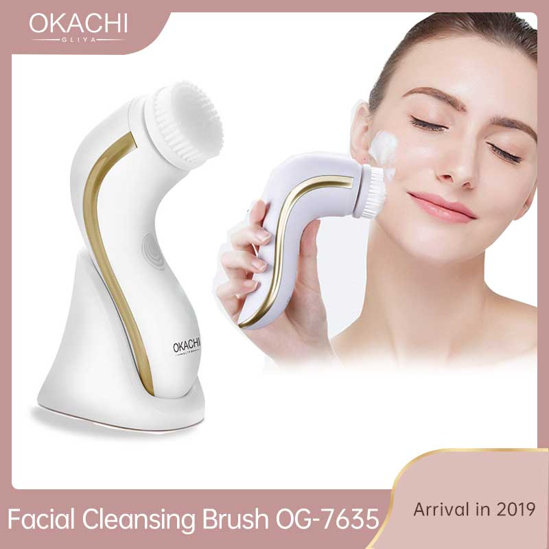 OKACHI GLIYA-cepillo eléctrico de limpieza Facial, limpiador de poros profundo, herramienta de belleza, resistente al agua, recargable por USB, dorado