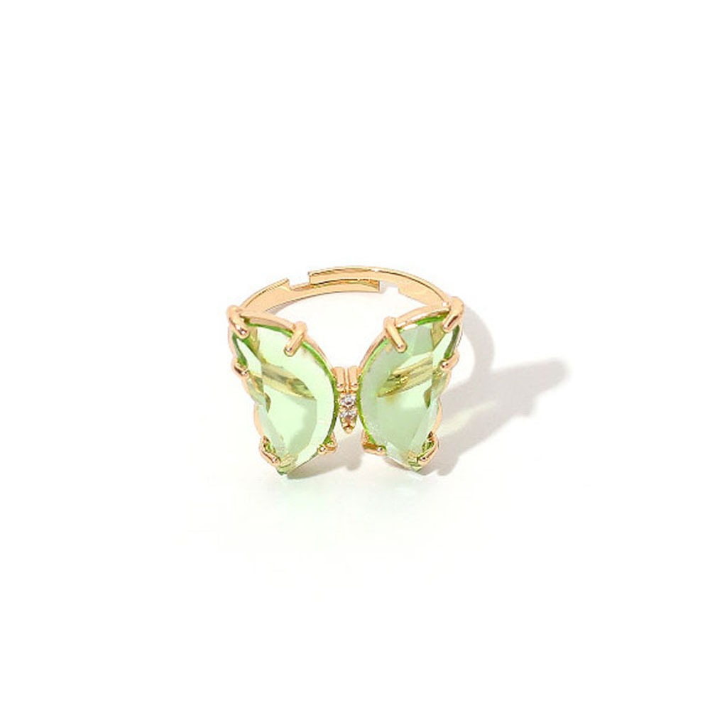 Adjustable Women Girls Korean Crystal Butterfly Open Ring Jewelry Finger Rings: Brown