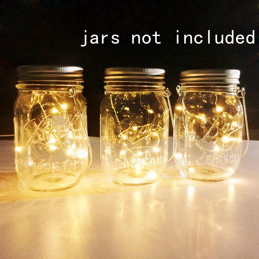 3Pcs Solar Powered Mason Jar Lights 20 Bulbs Warm White Jar Hanging Light Solar Fairy Firefly light Lids Fit for Wide Mouth Jars