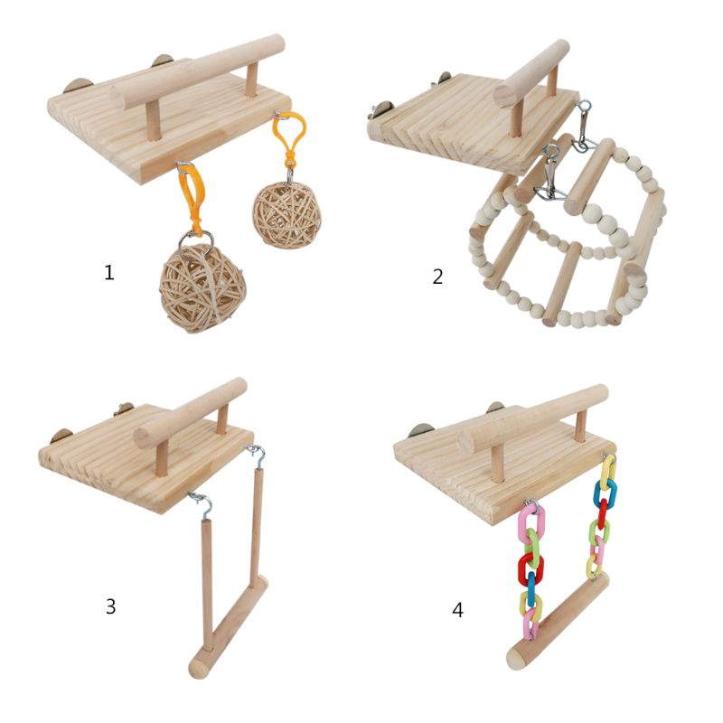 Jaula de madera para pájaros, loros, juguetes, hámster, juego de gimnasio, soporte con bola de ratán de oscilación de madera, suministros de juguetes para aves