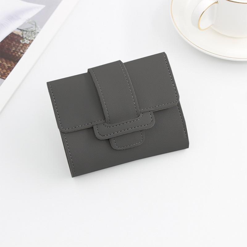 Women's Three- Folding Short Wallets Lovely Candy Color Female Coin Purse Casual Pu Leather Card Holder Slim Hasp Clutch: Gray