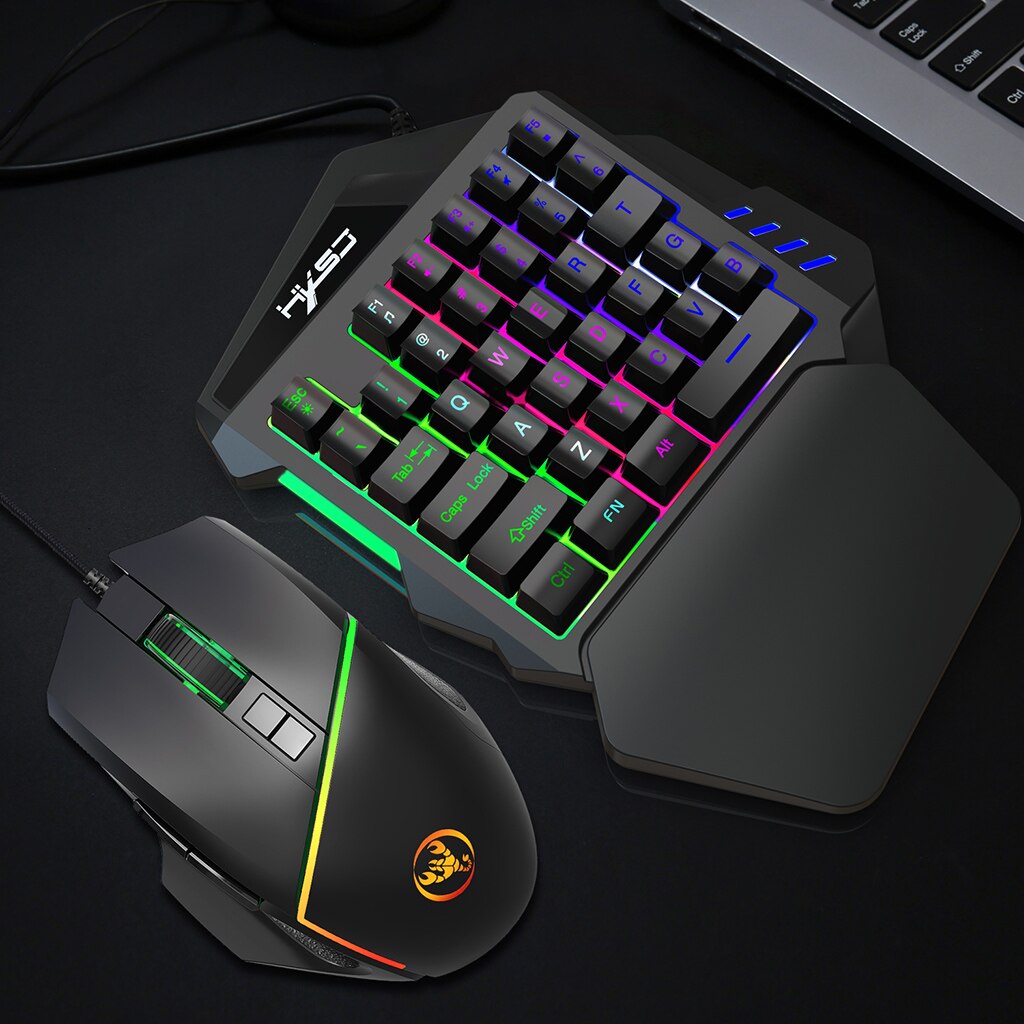 Mini gaming toetsenbord met één hand, muis, combo, usb, bedraad, game, 35 toetsen,  v100+a907 rgb, mechanisch toetsenbord met één linkerhand, polssteun