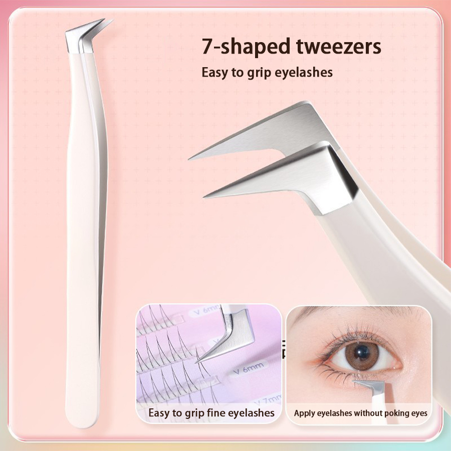 Pinzas multifuncionales, pinzas para pestañas de acero inoxidable, parches para injerto de pestañas postizas, ayuda para pestañas postizas, pinzas portátiles Be: Gris claro