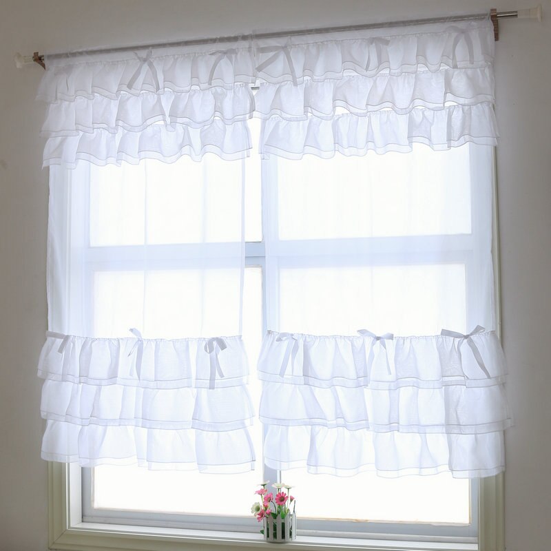 Voile gordijn van textiel met plooien en strikken