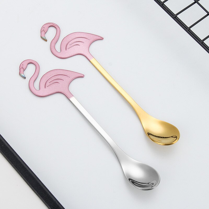 Cuillère à café flamant rose créative en acier inoxydable 304, cuillère à mélanger à peinture plaquée titane, tasse suspendue, cuillère