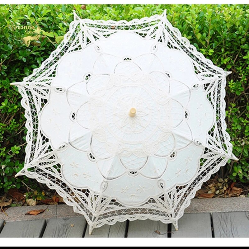 Paraguas de boda para novia, sombrilla de protección solar, color blanco, 68cm x 52cm, Encaje Vintage de verano,