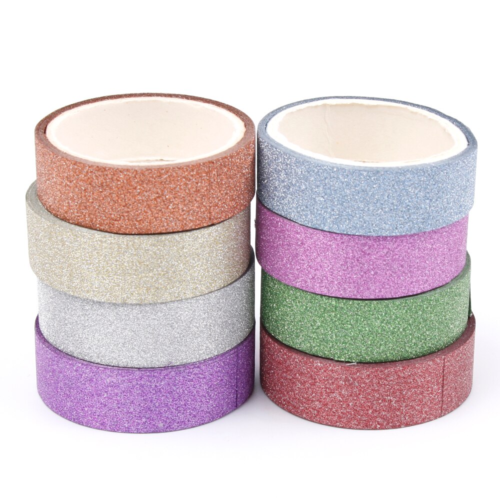 Ensemble de rubans adhésifs Washi à paillettes de 15mm * 5m, papeterie japonaise, rubans adhésifs décoratifs pour Scrapbooking, Kawai Adesiva