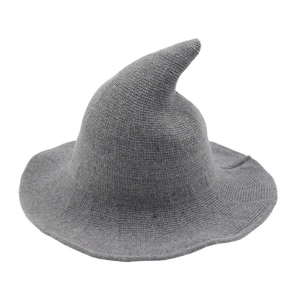 Vrouwen Halloween Heks Hoed Cosplay Kostuum Party Brede Rand Gebreide Hoed Hh88: light grey