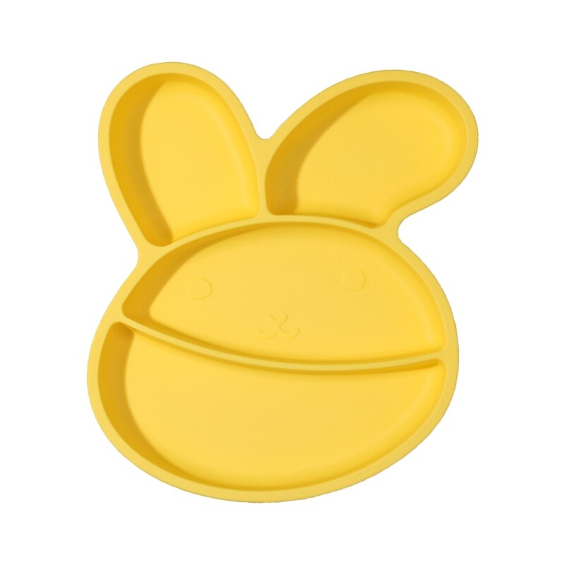 Baby Silicone Fish Tortoise Rabbite Shape Divided Suction Silicone Plate Bowl Suction Tray Antislip Kids Food Feeding Bowl: 44-Yellow