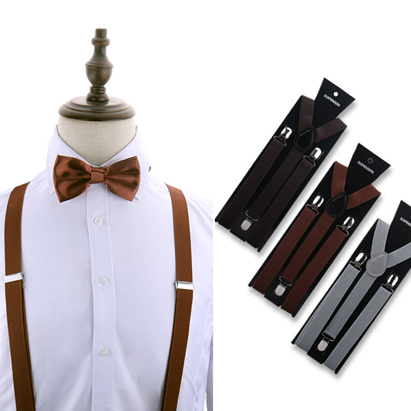 Adult Men's Suspenders And Bow Tie Two Pcs Set Harness Man For Pants Gentleman Suit Accessories Wedding Business