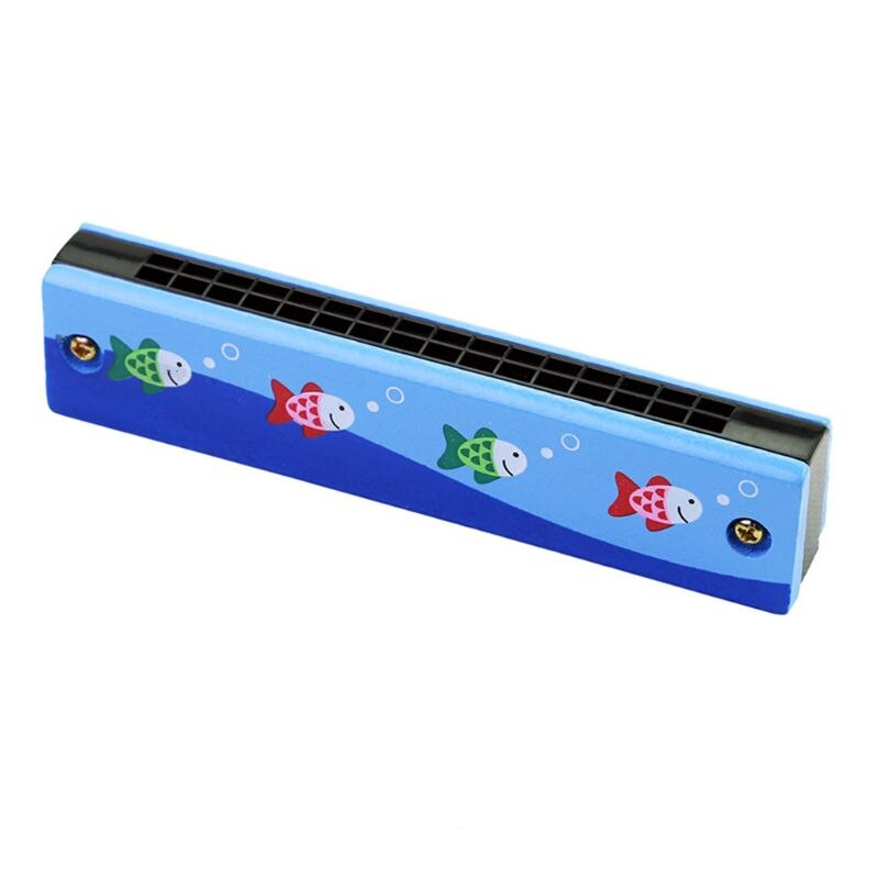 Harmonica à 16 trous en bois pour débutants, 5 pouces, jouet éducatif pour bébés et enfants, motif de dessin animé