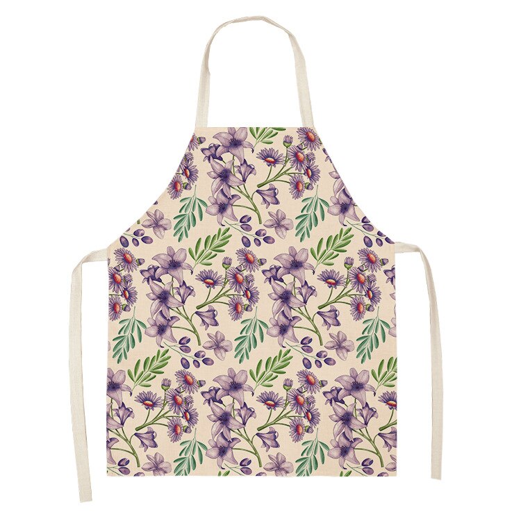 Bloemen Print Katoen Linnen Schort Keuken Vrouwen Bakken Taille Bib Thuis Koken Korte Mouwloze Overgooier 55x68cm: style 8 / 38x47cm