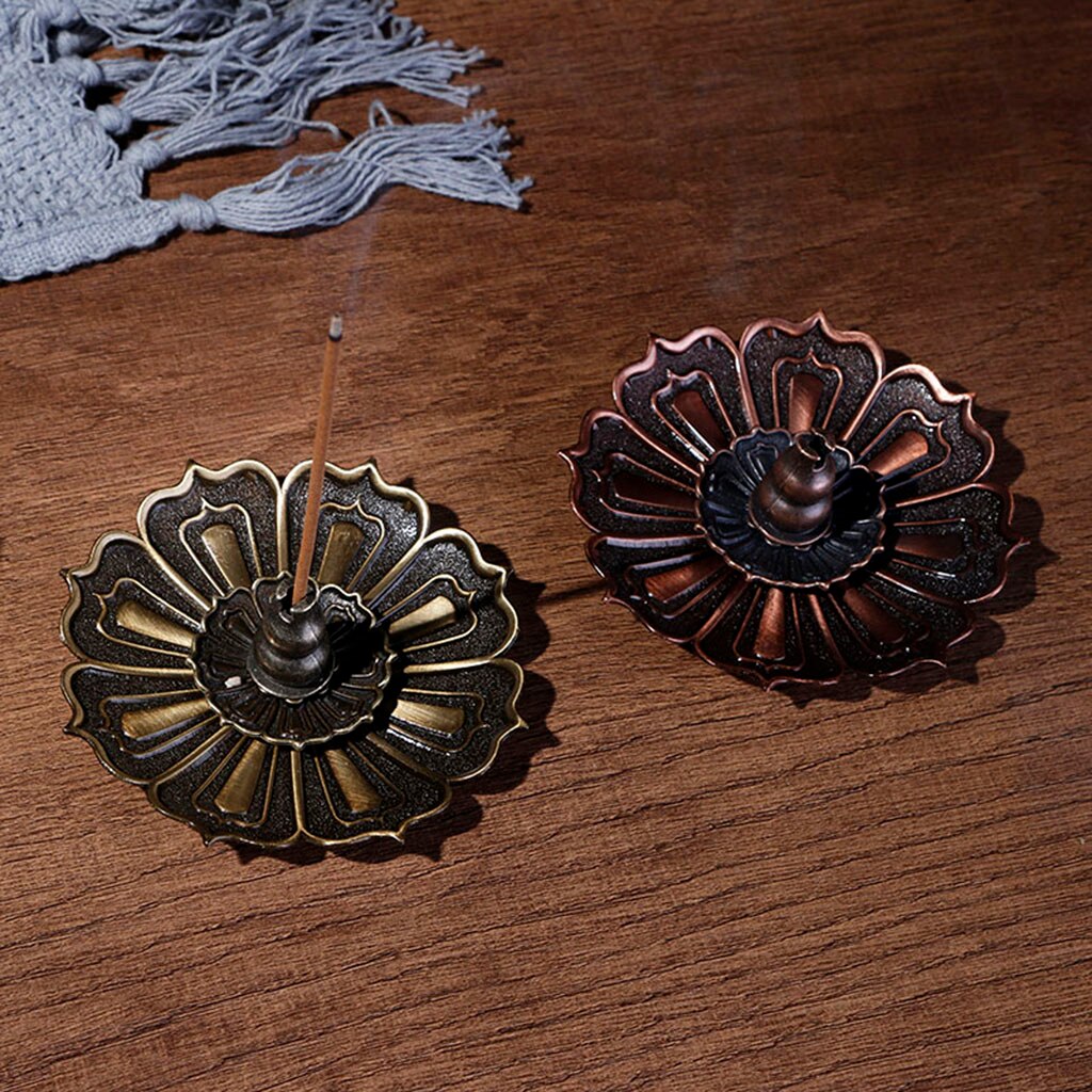 Meditation Buddha Incense Stick Holder Burner Round Dish Lotus Flower