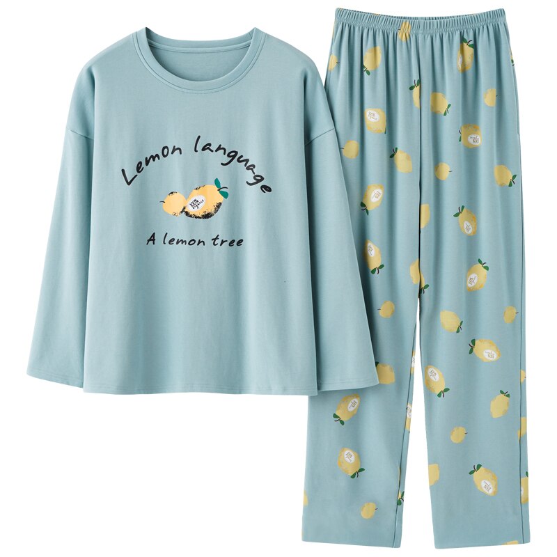 Conjuntos de pijamas de algodón de manga larga para amantes, ropa de dormir bonita con dibujos animados para parejas, para invierno