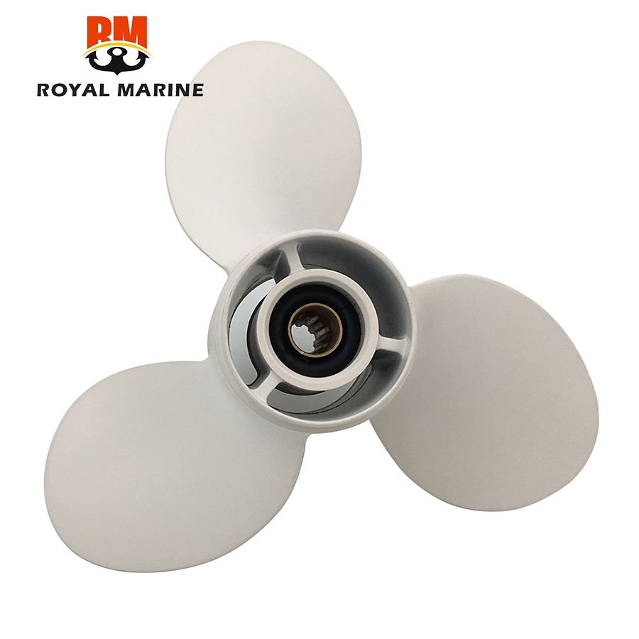 63v-45945-00- el påhængsmotor propeller 9 1/4 x 9- j aluminiumslegering til yamaha 9.9-15hp hvide 3 blade 8 spline tand r-rotation