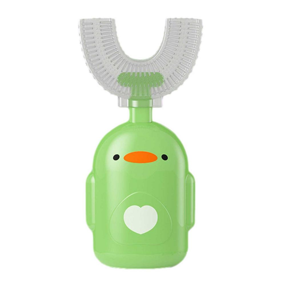 Spazzolino da denti per bambini a forma di U spazzolino da denti in Silicone morbido per bambini 360 denti orali pulizia spazzolino manuale a bocca intera blu e Pi: green