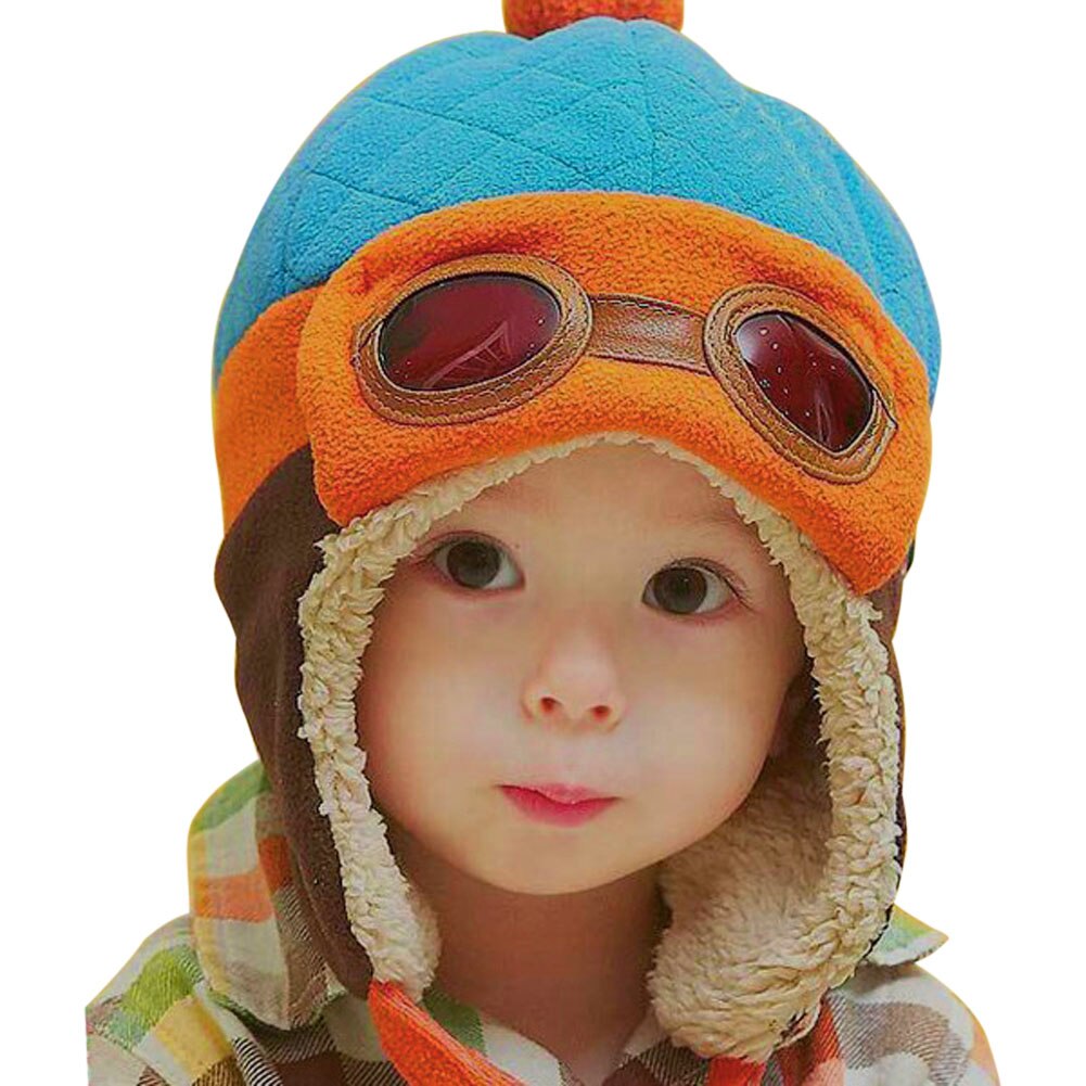 Nette Winter Warme Baby Hüte Kleinkind Kleinkinder Jungen Mädchen Pilot Flieger Warme Mützen Weichen Eargflap Hütte Mützen Kappe Pilot Kappe: Blau