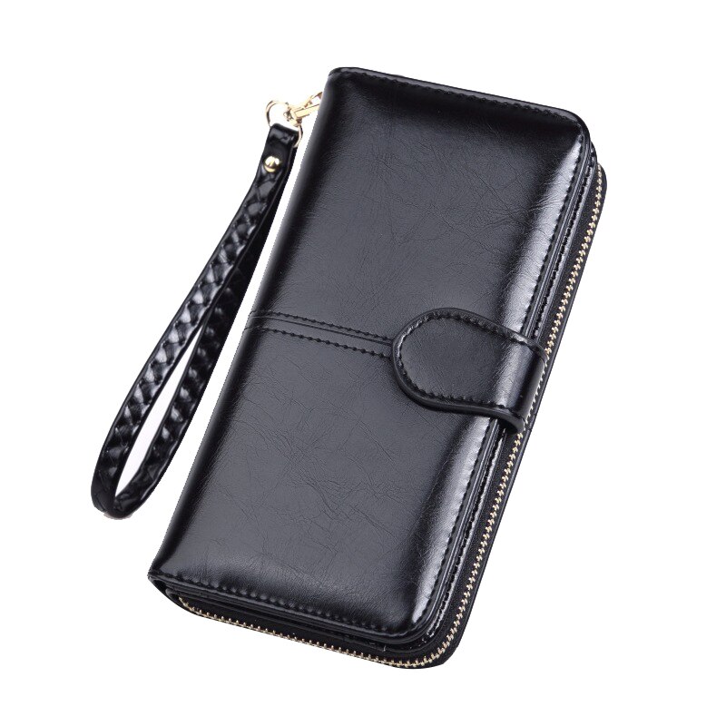 Dames pu leren portemonnee creditcard dames portemonnee lange clutch rits dames effen portemonnee: Zwart