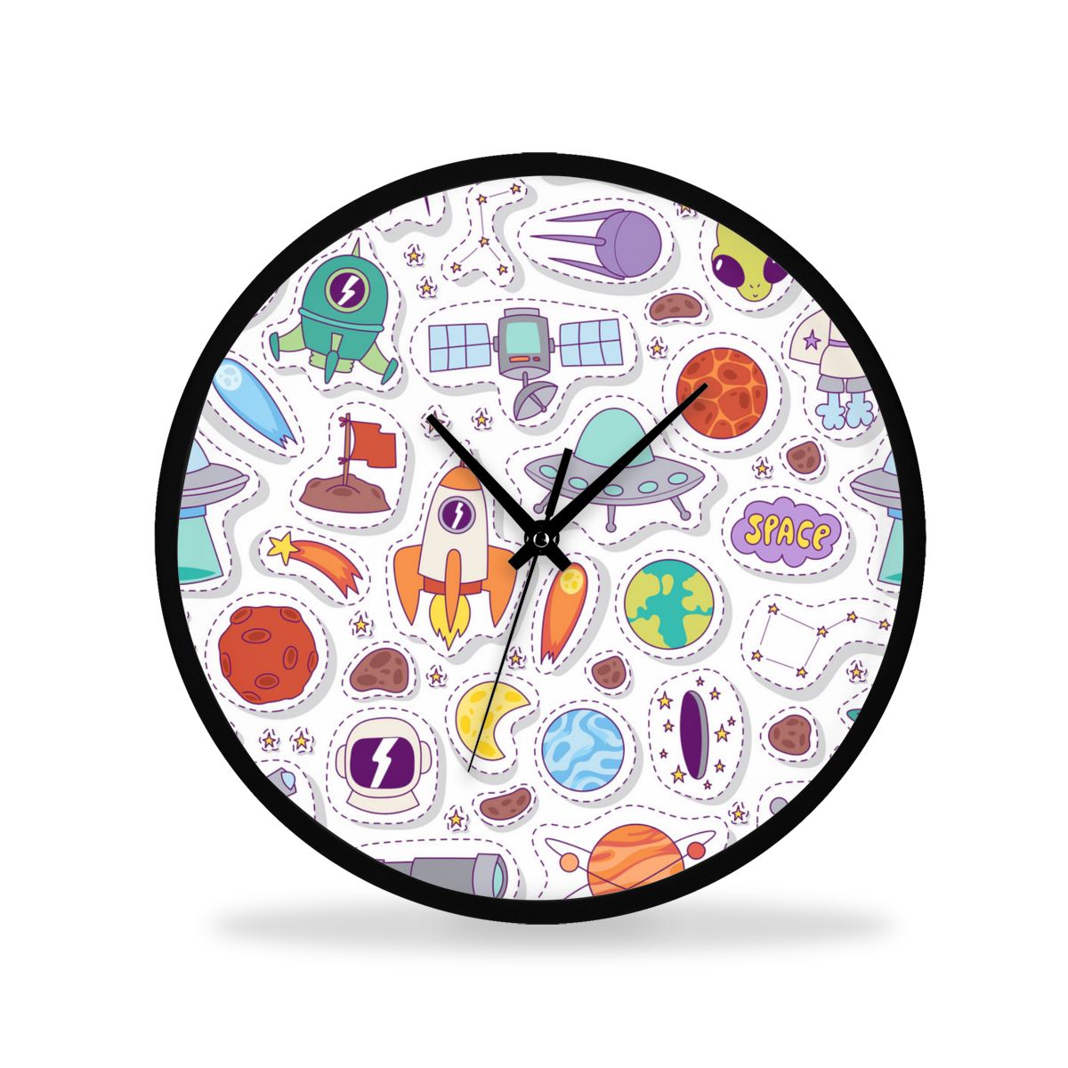 3D Cartoon Astronaut Space Ship Wall Clock Living Room Quartz Watch DIY Home Decoration Round Clocks