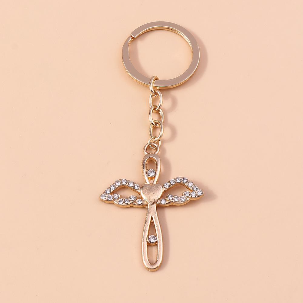 Porte-clés religieux croix en cristal biscuits pour femmes et filles, porte-clés, porte-clés, breloques de sac à main, bijoux à bricoler soi-même, , luxe: Rose foncé