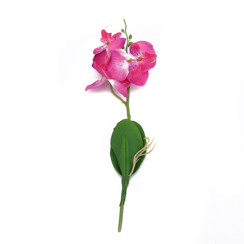 Three Flowers Butterfly Orchid Artificial Flower Pot Plant Plastic Flower Branch Phalaenopsis Family Table Office Decoration: Rose red