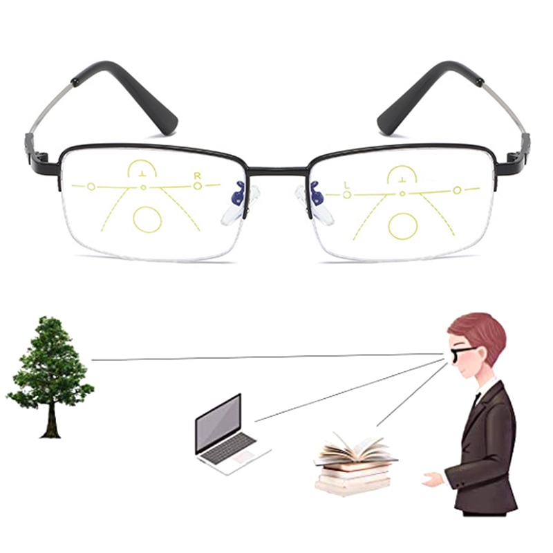 Multifocale Progressieve Leesbril Voor Mannen Vrouwen Anti Blauw Licht Anti-Vermoeidheid Presbyopie Vergrootglas Half Frame 1.5 2.0 2.5