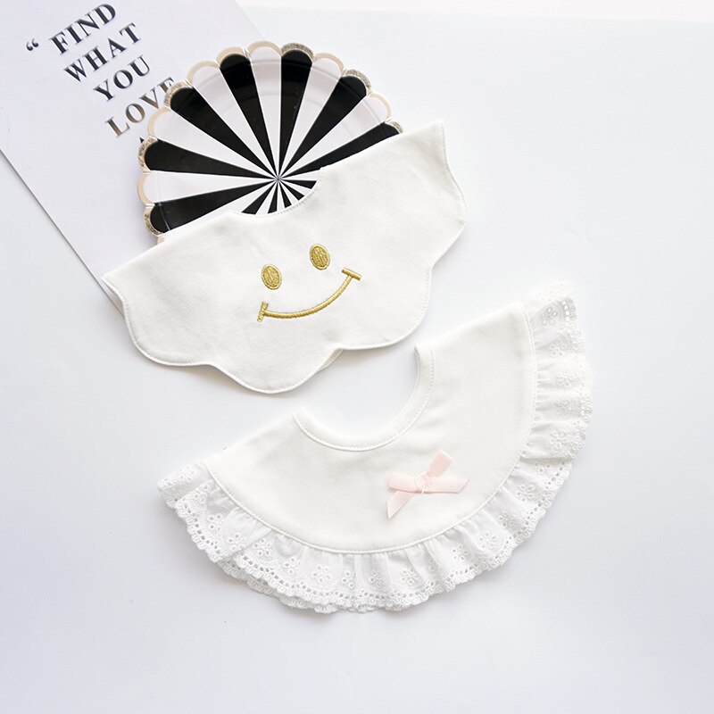 Bavoir circulaire en coton pour bébé, serviette pour nourrisson, bavoir en dentelle brodé avec nœud, 360