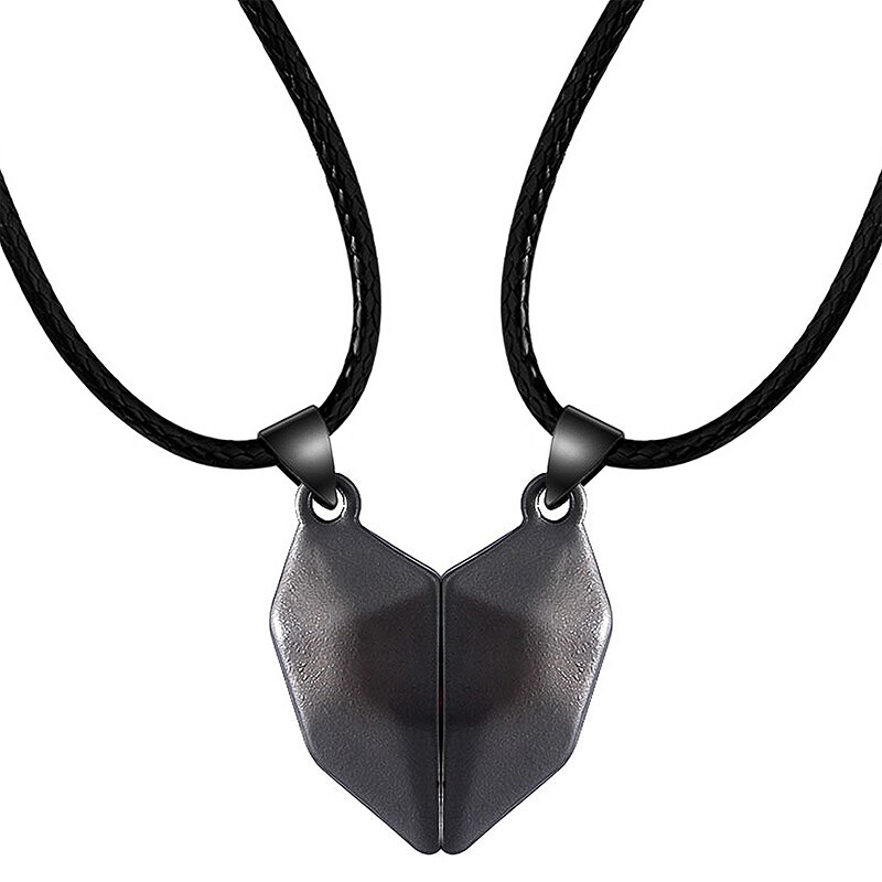 Collar magnético en forma de corazón para parejas, colgante de amor, joyería para pareja, de cumpleaños: 2pcs black pendants