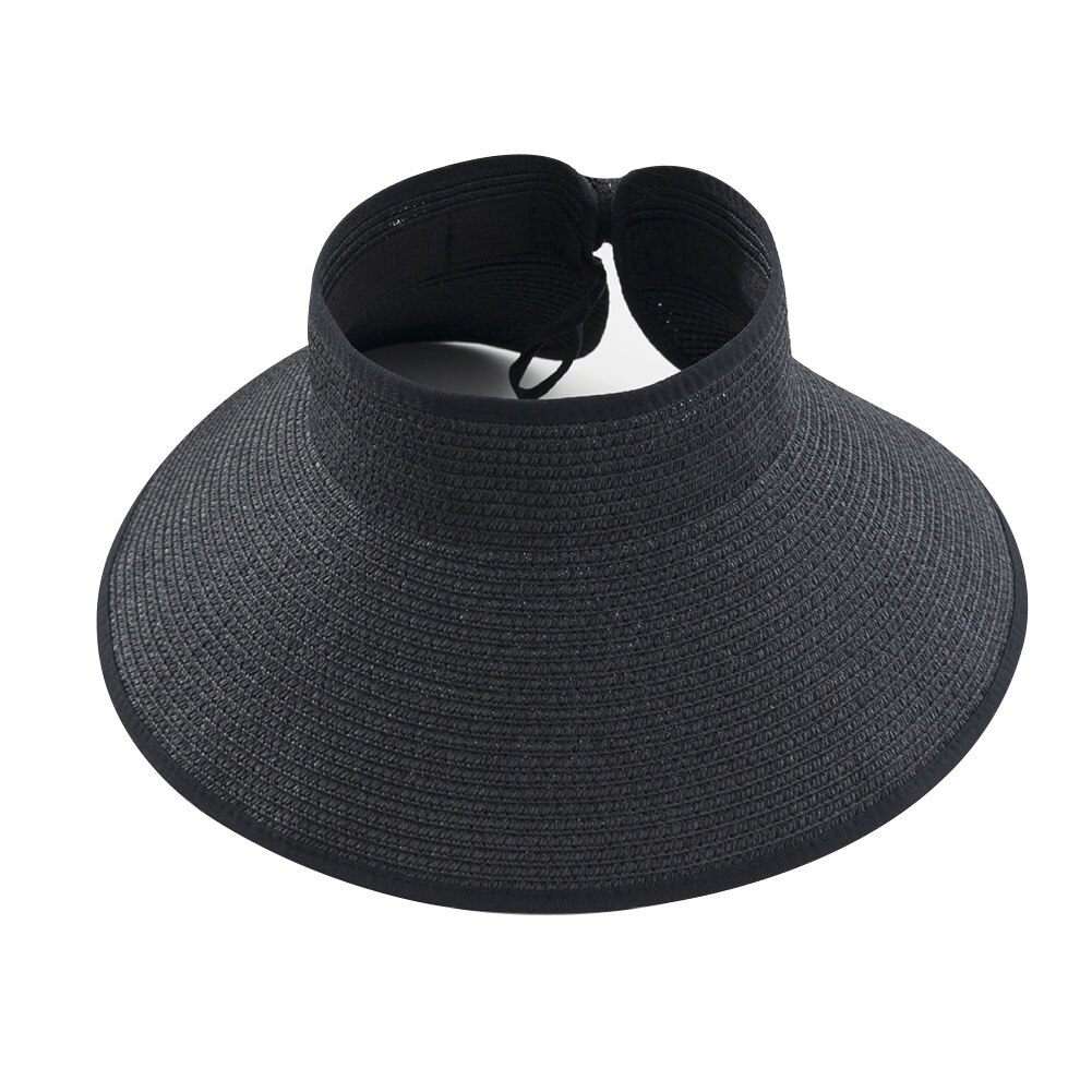 Visera plegable de paja de verano para mujer con bonito lazo, gorro de playa diario, gorro de vacaciones B2Cshop: Negro