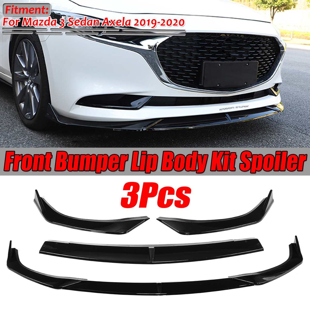 Black/Carbon Fiber Look Car Front Bumper Lip Splitter Diffuser Spoiler Protector Body Kit For Mazda 3 Sedan Axela