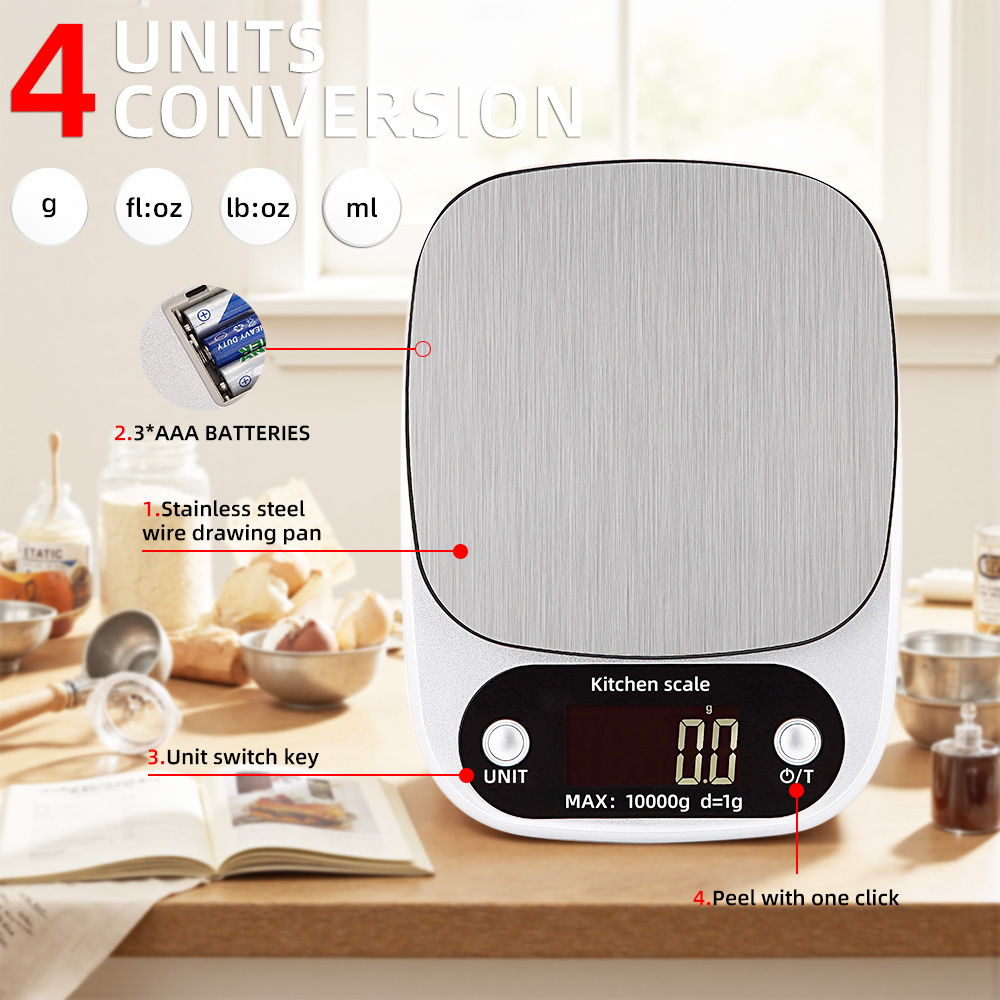 FODWET digitale keukenweegschaal 10 kg / 1 g hoge precisie nauwkeurigheid, compacte voedselweegschaal met LCD-display voor bakken, koken,