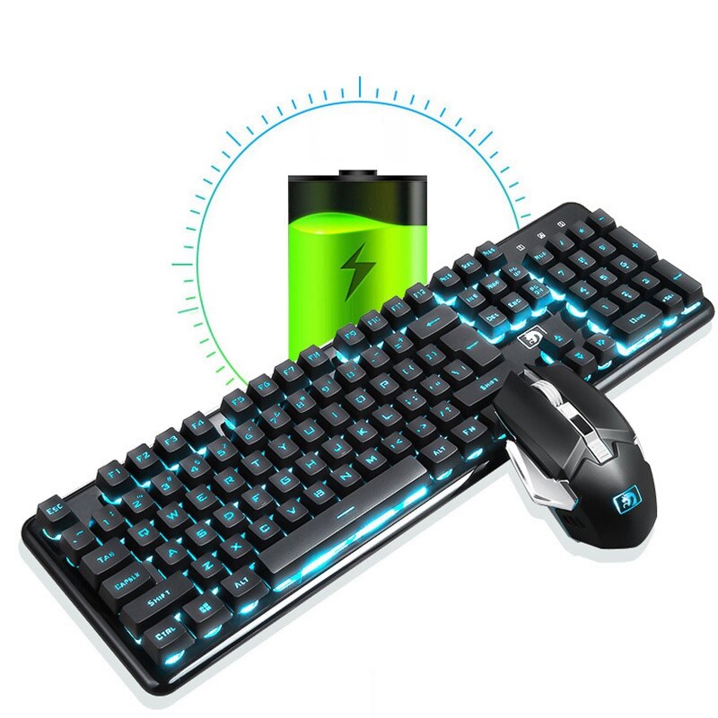 Wireless Gaming Keyboard and Mouse Combination Rechargeable Backlit Mechanical Keyboard with 2400DPI Gaming Mouse