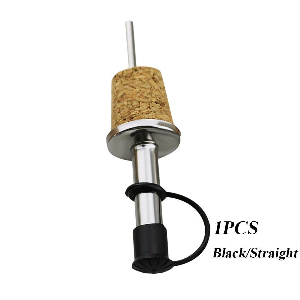 Bouchon en métal, vaisselle de bar, bouchon de bouteille de cuisine, verseur de vin, distributeur d&#39;huile en liège en bois, 1/3 pièces: 1PCS Black-Straight