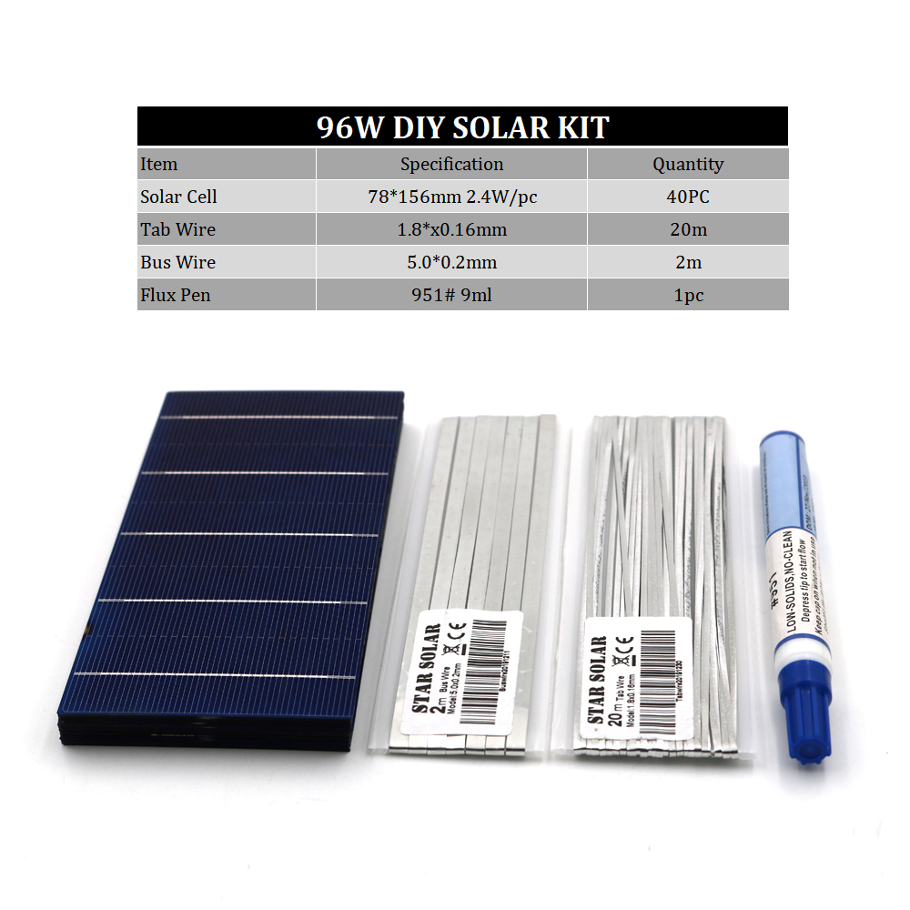 96 watt kit diy solcellepanel 78 x 156 mm polykrystallisk solcelle 100w 3 x 6 " 100 w tabbing wire buswire flux pen legetøj fleksibel: P-diy -78156