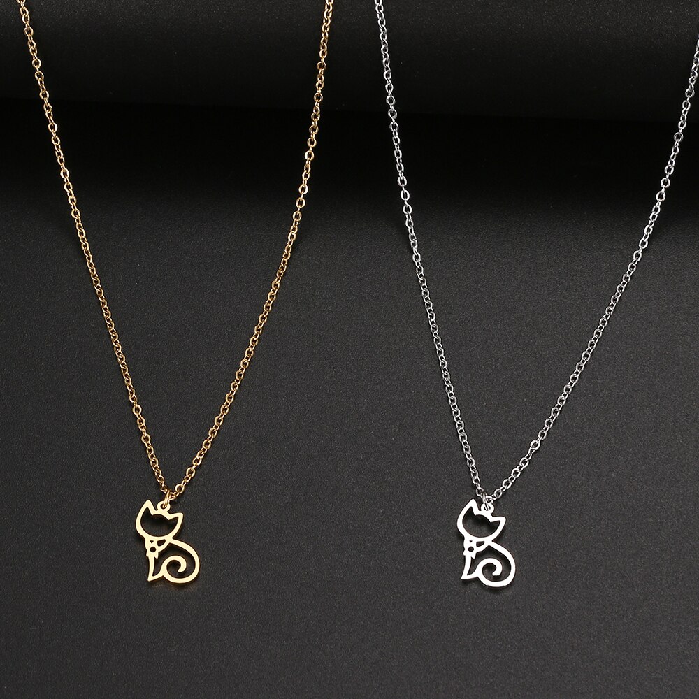 Edelstahl Halsketten Linie Karikatur Katze Anhänger Kette Halsband Schmuck Halskette Für Frauen Schmuck Party Freund