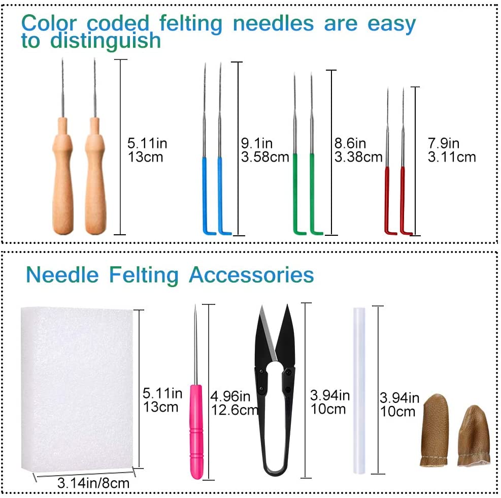KAOBUY 38pcs Needle Felting Kit 24 Colors Wool Roving For Felting Needle Felting Starter Kit With Basic Felt Tools Supplies