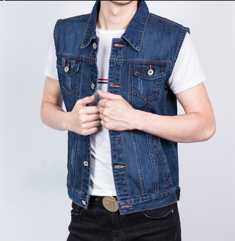 Chaleco vaquero informal para hombre, chaqueta sin mangas con 6 bolsillos, talla grande 4XL 5XL: S