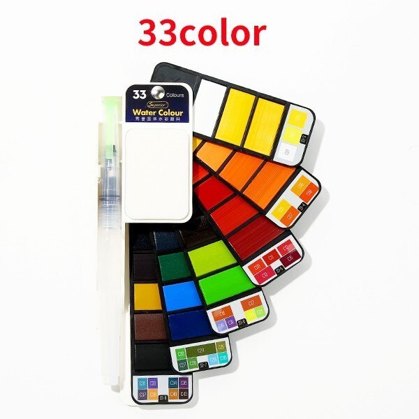 "Juego de pintura de acuarela sólida Superior 18/25/33/42 con pincel de agua plegable Color de viaje pigmento para dibujar acuarelas profesionales watercolor arte pintar": 33 colors
