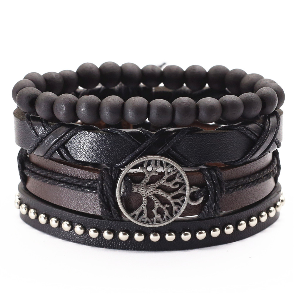 Pulseras de cuero Vintage en negro y marrón para hombre y mujer, ganchos de aleación de bronce para plumas, Charm Wood de búho, cuentas, joyería: style 7