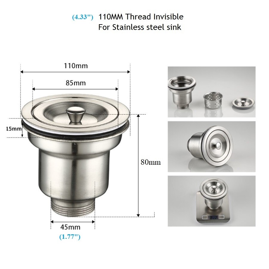 110mm 140mm Stainless Steel Kitchen Sink Drain Strainer Basket: 110mm Thread Inside