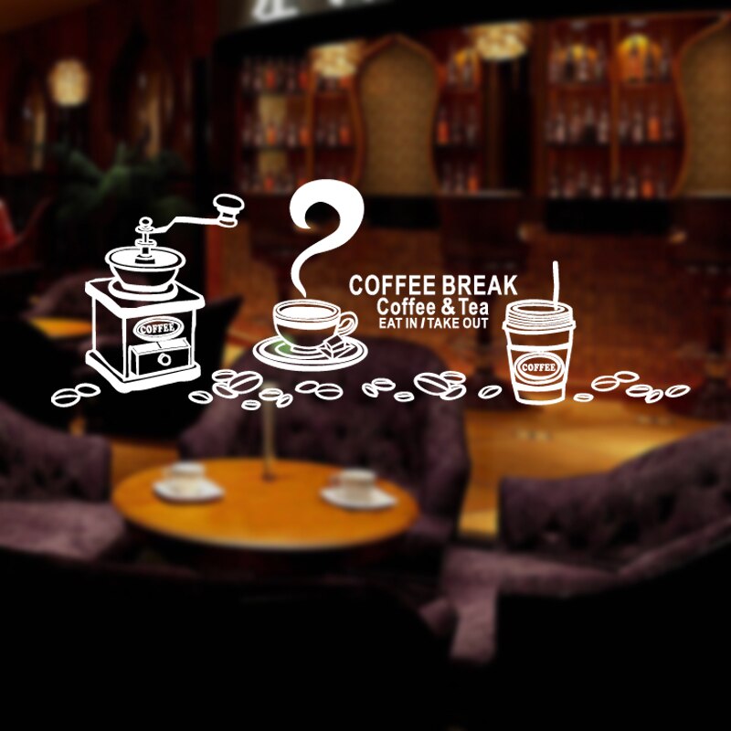 Coffee Shop Sticker Decal Cafe Cup Vinyl Art Wall Decals Decor Decoration Break Coffee Glass Decals CAFE1019