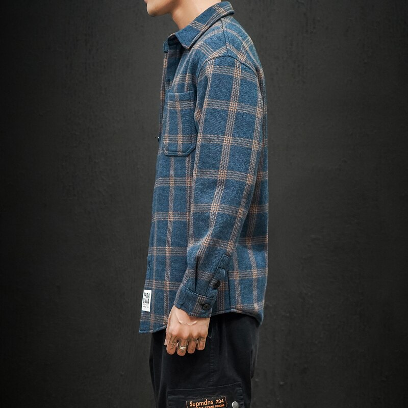 UYUK Winter Casual Trend Loose And Versatile Lapel Original Plaid Thickened Men's Shirts Streetwear Homme