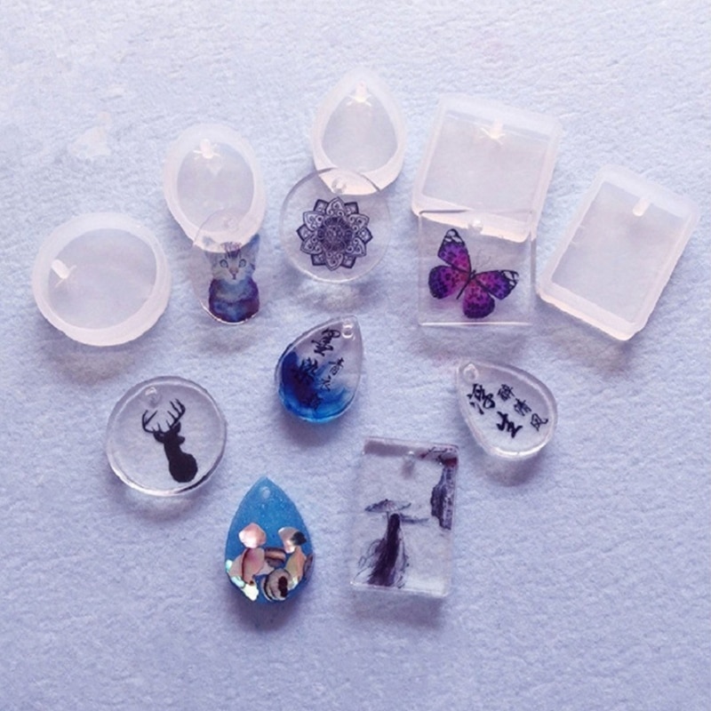 LLavero de resina epoxi de cristal, Kit de molde de silicona de fundición con llaveros, joyería artesanal DIY, pendientes Mak, 20 Uds.