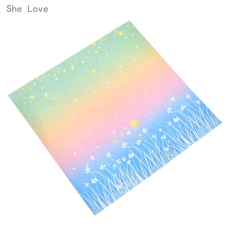 Chzimade 60 ark lucky star papper gradient färg blommig stjärnhimmel regnbågsmönster origami papper gör det själv barn hantverkspapper