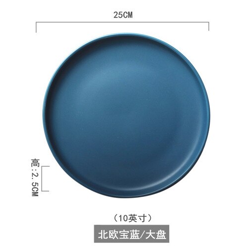 Nordic Servies Keramische Plaat Creatieve Persoonlijkheid Matte Glazuur Westerse Voedsel Plaat Ontbijt Plaat Salade Grote Steak Plaat: 10 inch dark blue