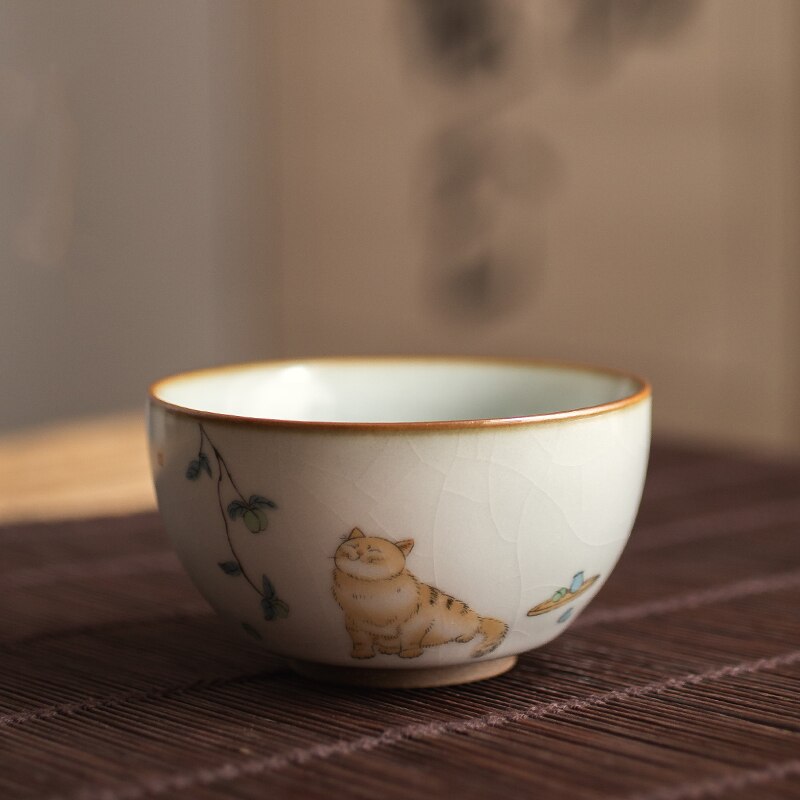 4 Style Cute Cat Ceramic Tea Cups Drinkware Cup Tea Set Crafts Kung Fu Cups Drink Cups Tea Accessories Tea Set Supplies: Pattern 13