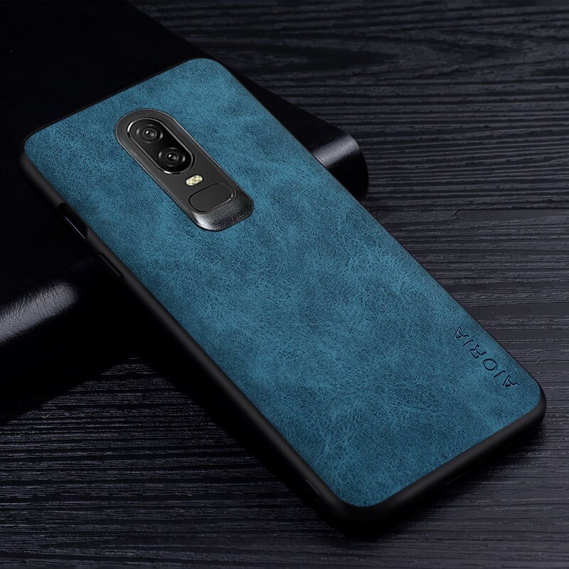 Premium pu læder telefon cover til oneplus 6 6t ridsefast ensfarvet cover til oneplus 6 cover: Oneplus 6 / Mørkeblå