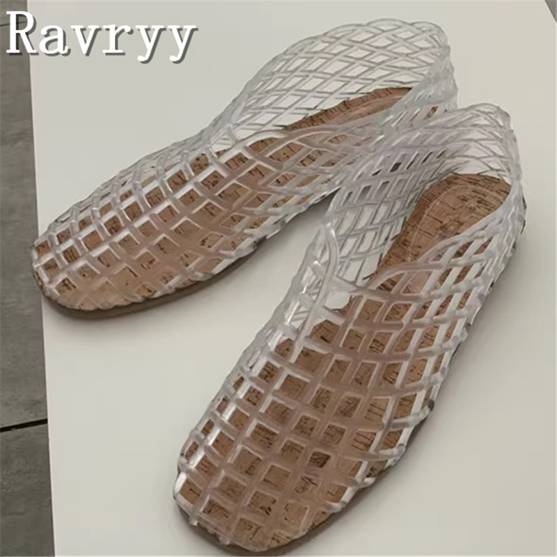 Moda feminina geléia sandálias de borracha plástica cobrir dedo do pé fundo plano oco para fora confortável e respirável sapatos de praia casuais: Azul / 35